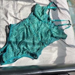 Emerald Green Cross front Lace Bodysuit